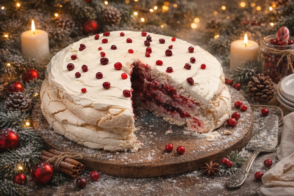 Меренговый торт с брусникой