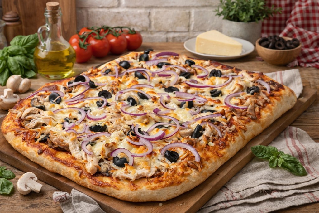 Пицца с курицей и грибами