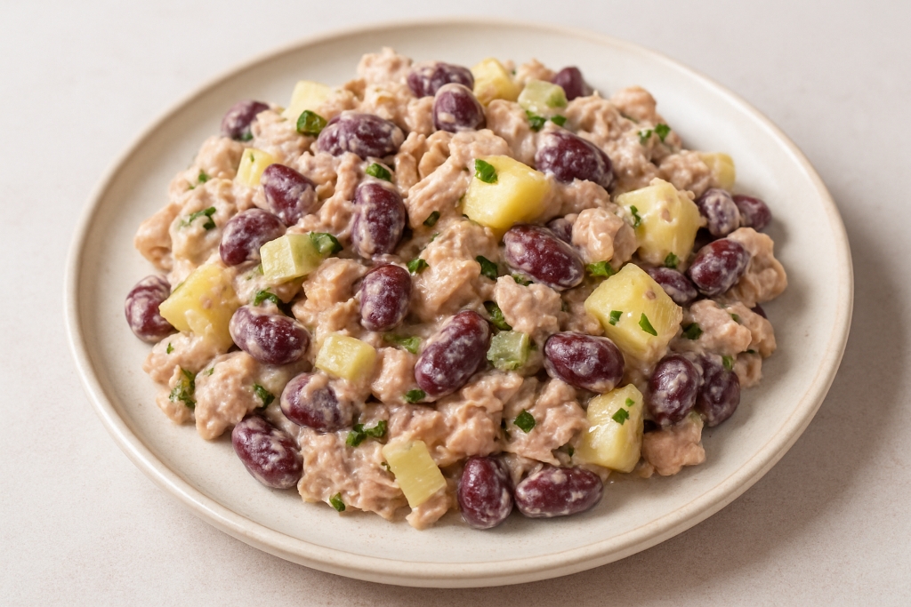 Салат с фасолью, тунцом и яблоком