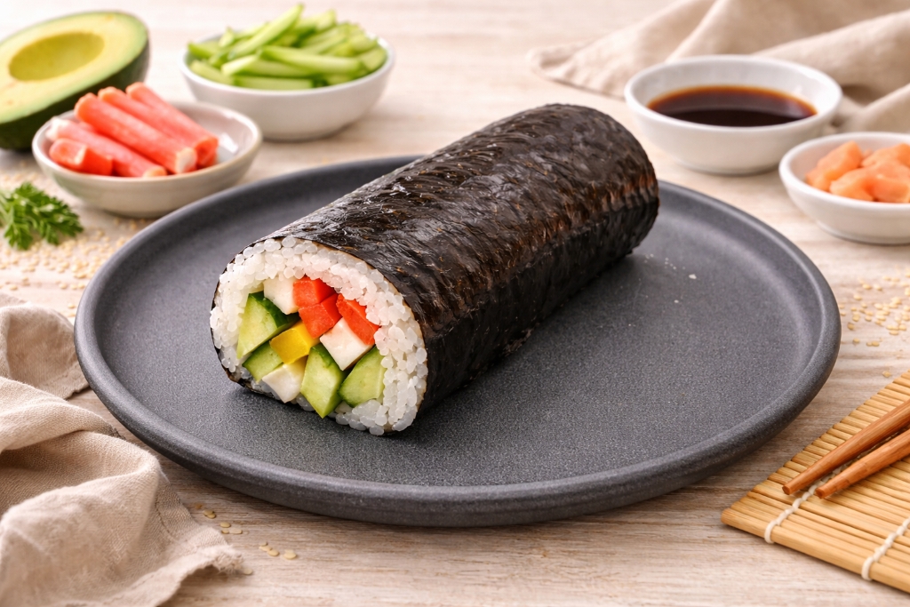 Роллы с крабом, авокадо и сладким перцем