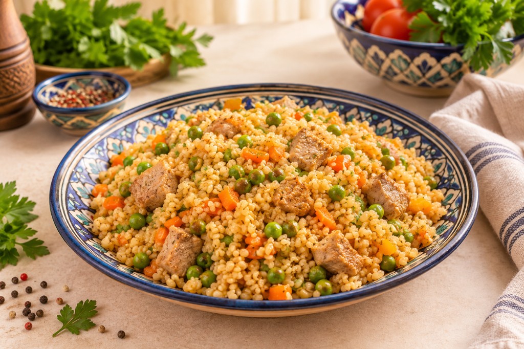 Свинина с булгуром и овощами